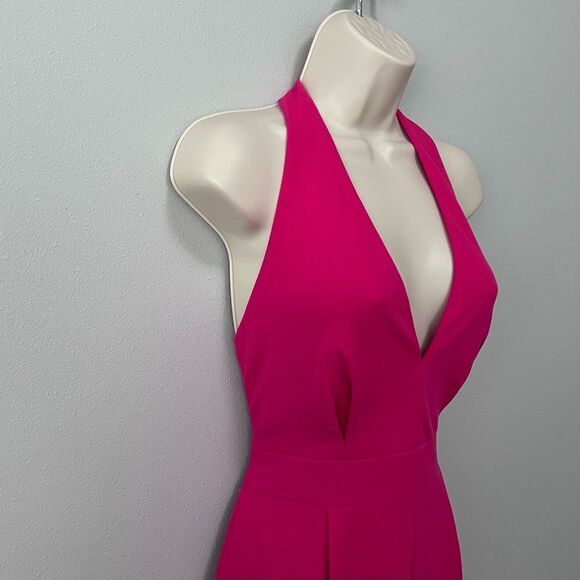Lulus Hot Pink Halter Open Back Wide Leg Jumpsuit Size S - Picture 3 of 9